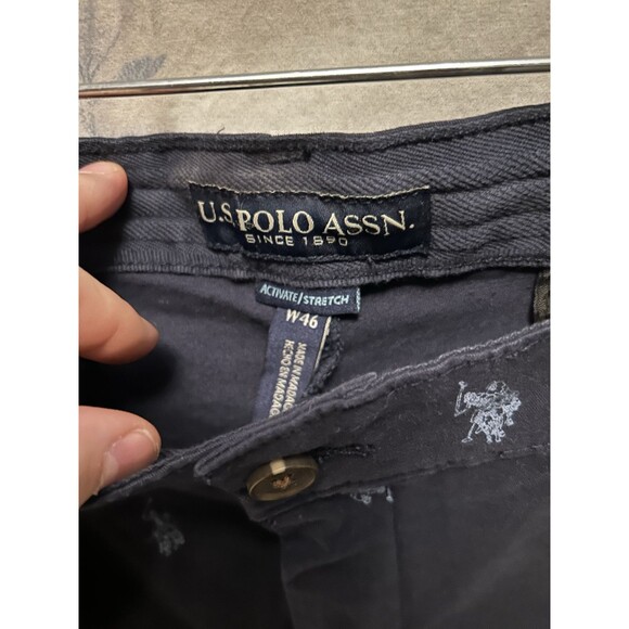 US Polo Assn Men’s Chino Flat Front All Over Logo Shorts Navy Blue Size 46 - Picture 3 of 7